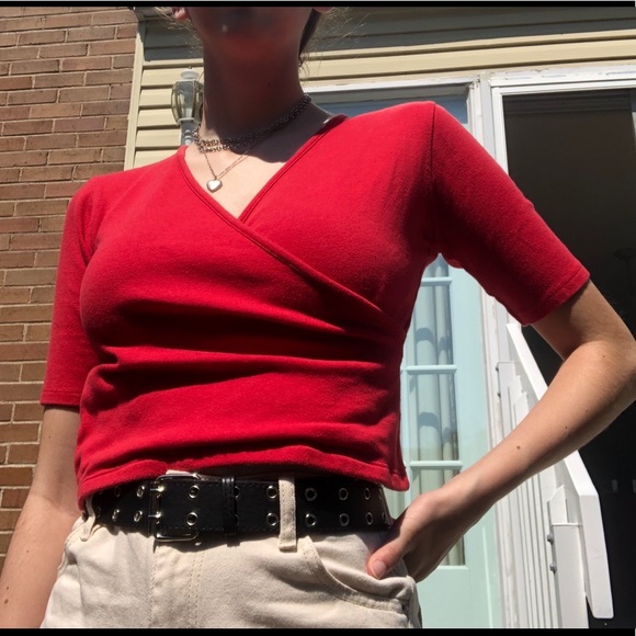 Beautiful red thrifted red wrap top - Picture 1 of 5